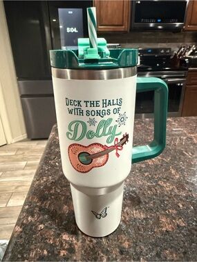 Dolly Parton 40 Oz Tumbler With Handle "Deck The Halls With Songs Of Dolly" NEW